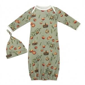 NEW MILKBARN organic cotton newborn gown & hat in apple orchard